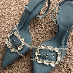 Zara Blue Crystal Embellished Heels